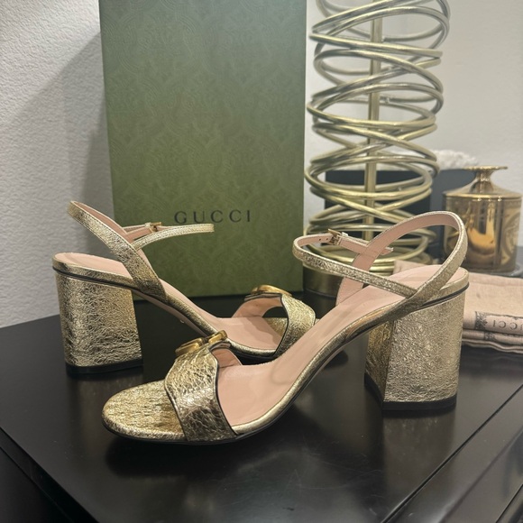 Gucci Marmont GG City Sandal Metallic Gold 37 - Picture 5 of 9